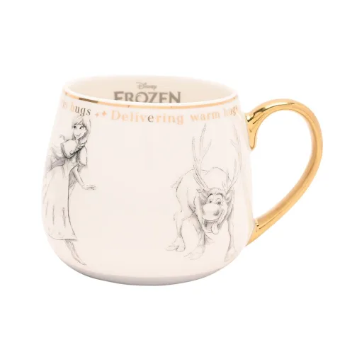 Caneca de porcelana Frozen da Disney com ilustrações esboçadas e detalhes dourados