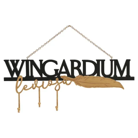 Wingardium Leviosa na tua parede: placa de madeira Harry Potter em preto com efeito metálico