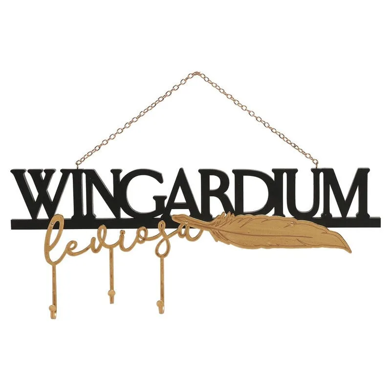 Wingardium Leviosa na tua parede: placa de madeira Harry Potter em preto com efeito metálico