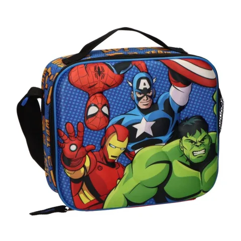 Leva o lanche na Bolsa Porta-lanches 3D Vingadores Marvel da Cerdá. Em poliéster e EVA