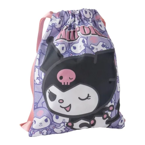 Saco de cordões Kuromi Hello Kitty de 33 cm em 100% poliéster. Leve