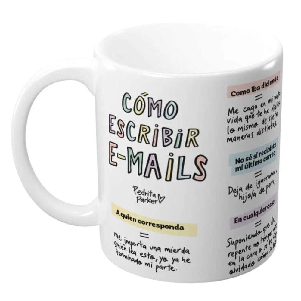 Começa o dia com humor na Caneca Pedrita Parker Como Escrever um Email da Erik. Cerâmica para o café