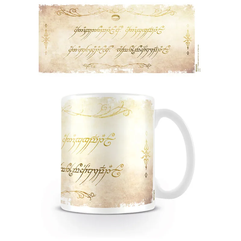 Caneca O Senhor dos Anéis em cerâmica com 325 ml e a inscrição do Um Anel em escrita élfica. Para fãs de Tolkien e da Terra Média. Explora a nossa coleção.