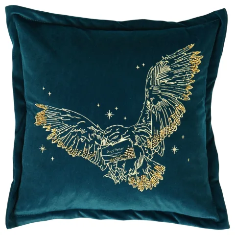 Almofada de veludo Hedwig Harry Potter com bordado detalhado. Dá um toque mágico ao teu sofá
