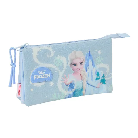 Estojo Triplo Frozen Disney da Safta com três compartimentos e bolso interior com fecho