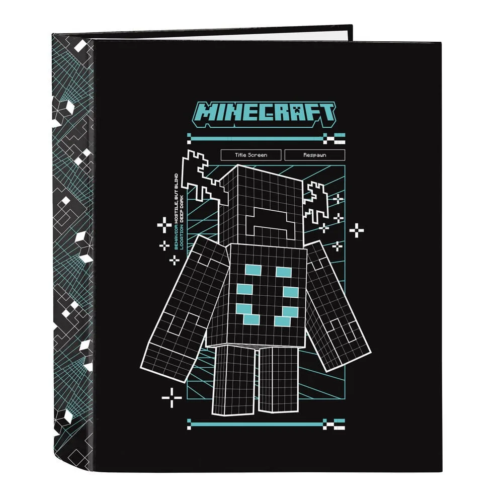 Dossiê A4 Minecraft Screen com lombada de 60 mm e quatro argolas de 40 mm. Muita capacidade para fichas e apontamentos. Descobre já a pasta da Safta.