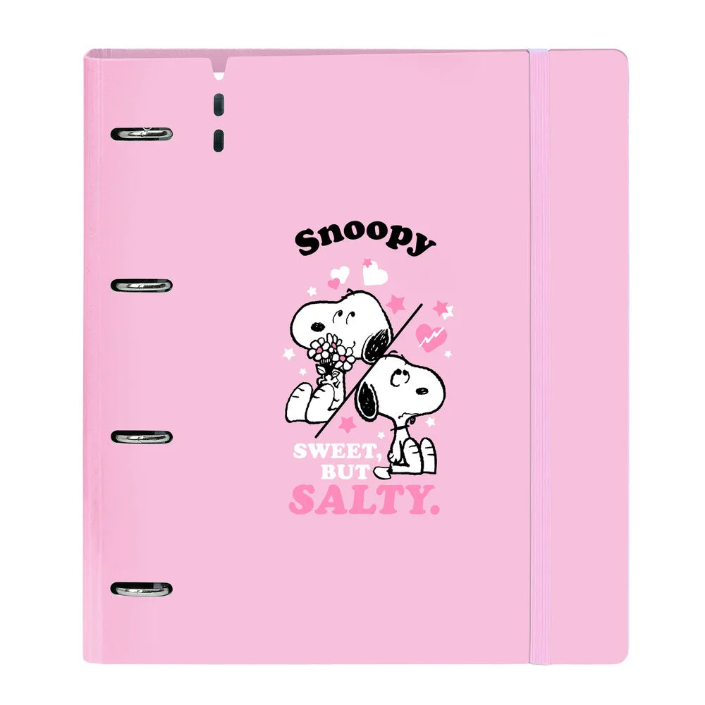 Dossiê A4 de argolas do Snoopy da Safta com recarga de 100 folhas