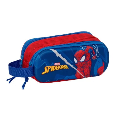 Estojo duplo 3D do Homem-Aranha Marvel com dois compartimentos com fecho e pega lateral. Encontra o estojo que combina com a mochila e a lancheira da linha.