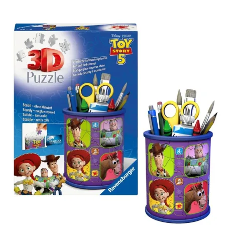 Monta um porta-lápis de Toy Story com este puzzle 3D de 54 peças da Disney. Um passatempo criativo que acaba numa peça útil para a secretária.