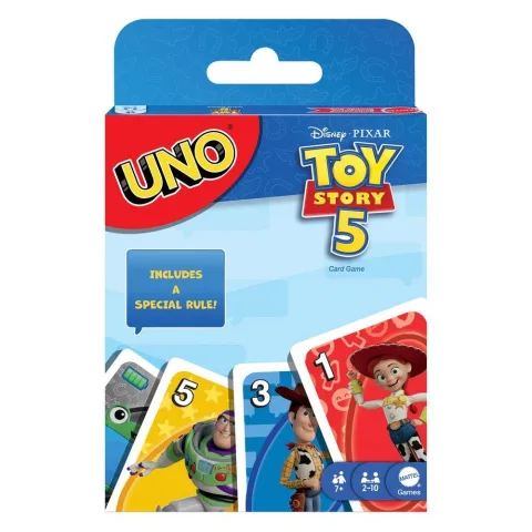 Joga o clássico UNO com o universo de Toy Story 5 da Disney Pixar. Um jogo de cartas com a regra Carga Completa