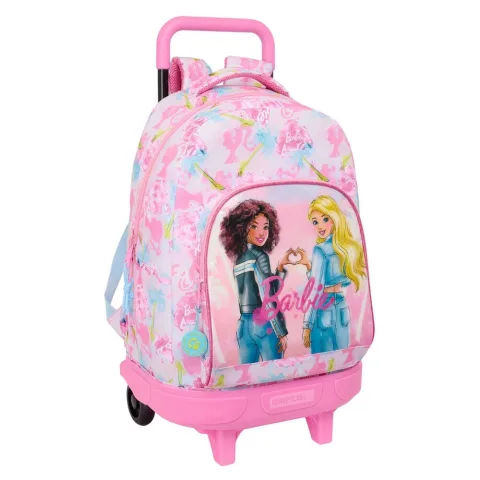 Trolley Compact Barbie Painterly de 45 cm com mochila extraível: puxa pelas rodas ou leva às costas. Uma solução prática da Safta para a escola. Descobre!