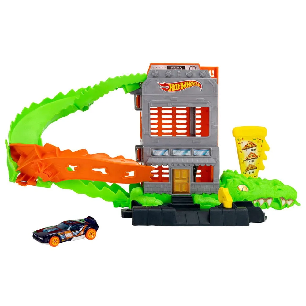 Escapa do crocodilo na Pista Hot Wheels City Ataque do Crocodilo: ascensor
