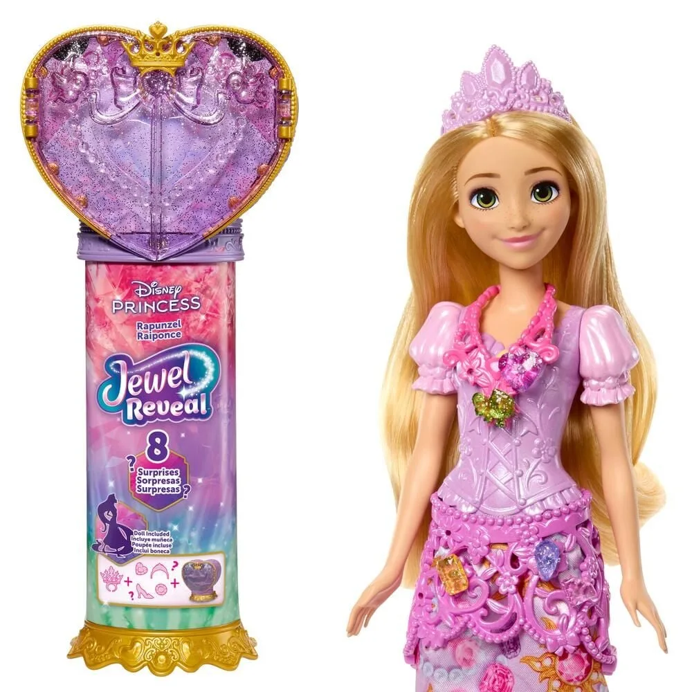 Boneca Rapunzel Jewel Reveal das Princesas Disney com joia-coração