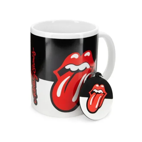 Caneca de cerâmica e porta-chaves dos The Rolling Stones num conjunto de oferta da Pyramid. Um presente prático para fãs de rock clássico. Descobre-o aqui.
