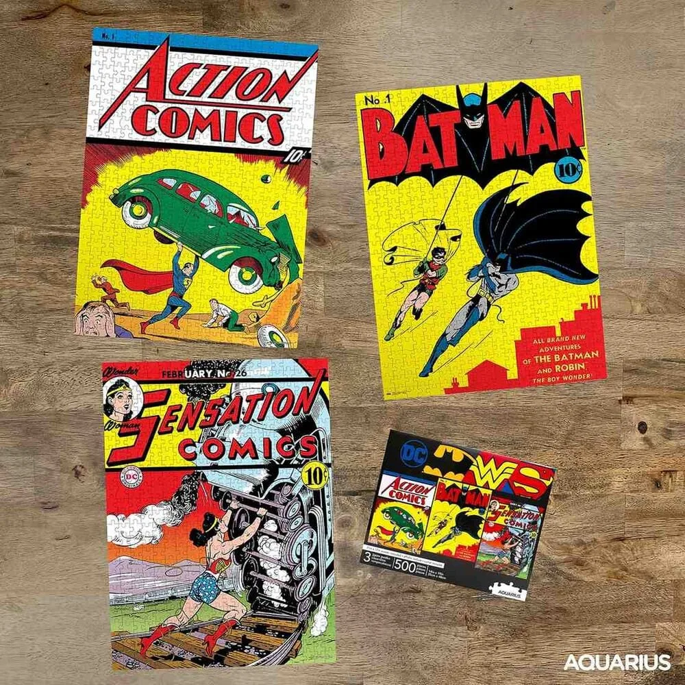 Reúne os heróis da DC num set de 3 puzzles de 500 peças da Aquarius. Cada puzzle mede 35 x 48 cm depois de montado. Uma ótima ideia de oferta para fãs. Descobre!