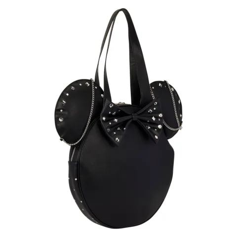 Leva o essencial com a Bolsa Tote Studs & Chains Minnie Disney Loungefly. Com cerca de 40 x 40 cm