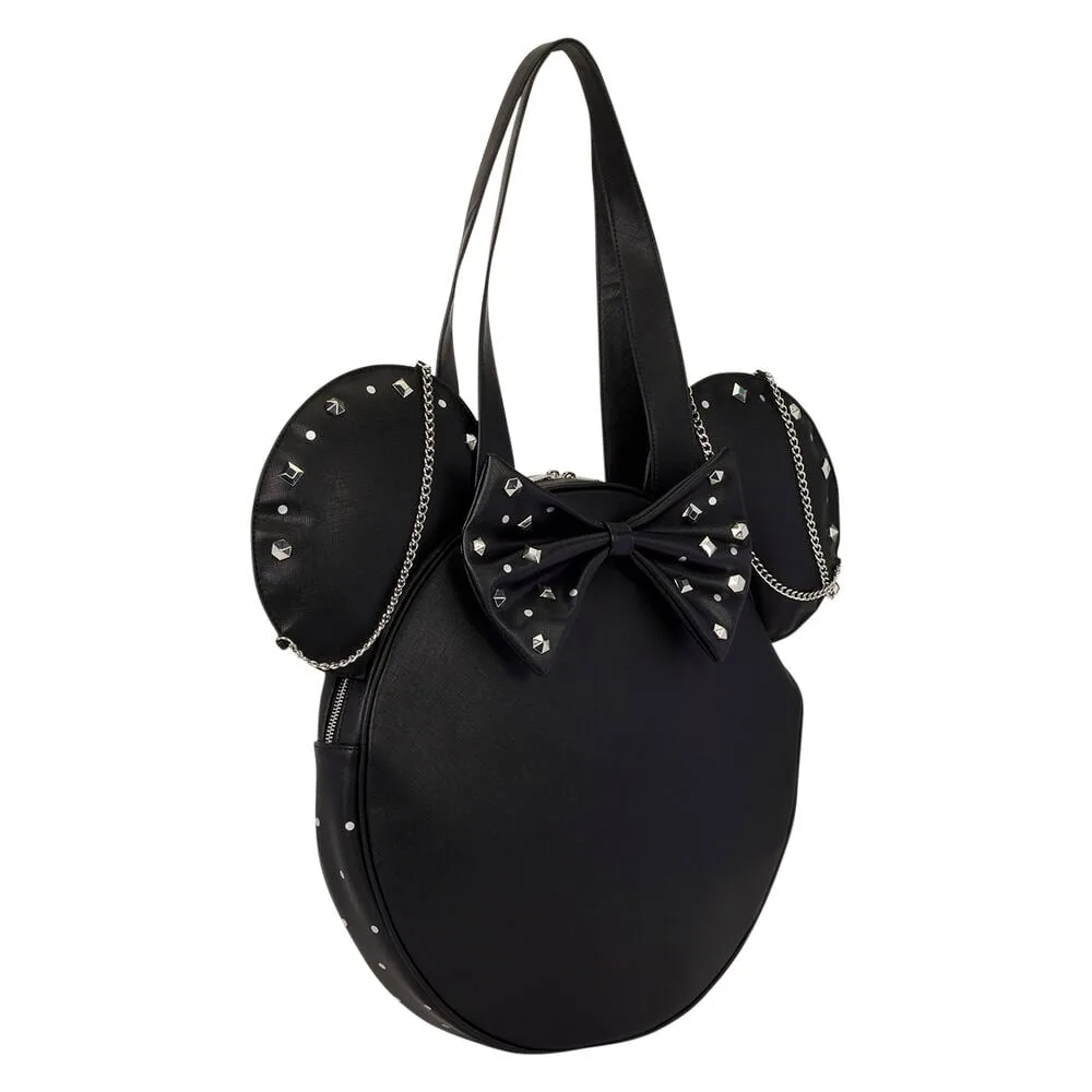 Leva o essencial com a Bolsa Tote Studs & Chains Minnie Disney Loungefly. Com cerca de 40 x 40 cm